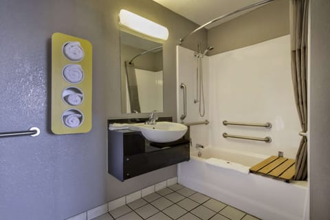 Standard Room, 1 Double Bed, Accessible, Non Smoking | Bathroom | Combined shower/tub, hair dryer, towels, soap