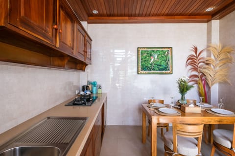 Villa, 2 Bedrooms | Private kitchen | Fridge, stovetop, electric kettle, cookware/dishes/utensils