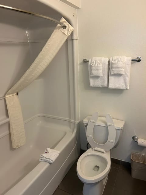 Combined shower/tub, towels