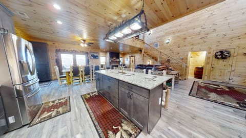 Kitchen view looking over cabin