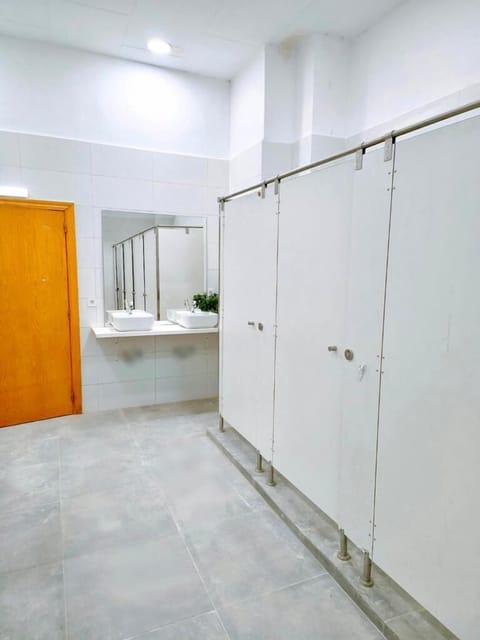 Shower, hair dryer, soap, shampoo