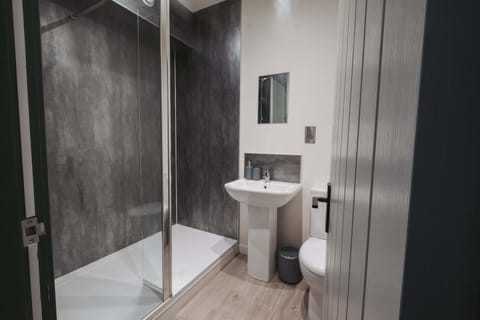 Executive Suite | Bathroom | Shower, rainfall showerhead, hair dryer, towels