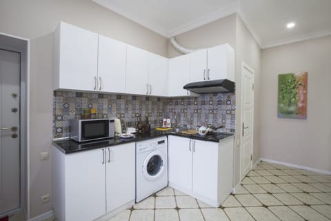 Economy Apartment | Private kitchen | Full-size fridge, microwave, stovetop, electric kettle