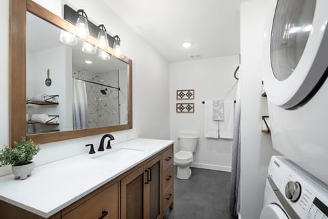 Premium House, Hot Tub | Bathroom | Combined shower/tub, hair dryer, towels, soap