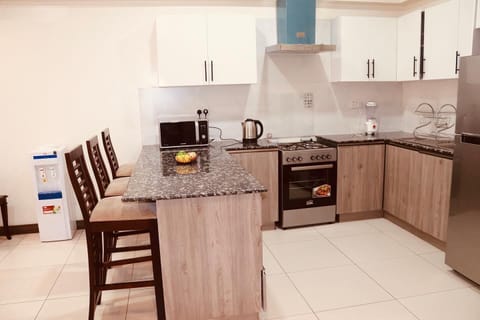 Executive Apartment | Private kitchen | Fridge, microwave, cookware/dishes/utensils