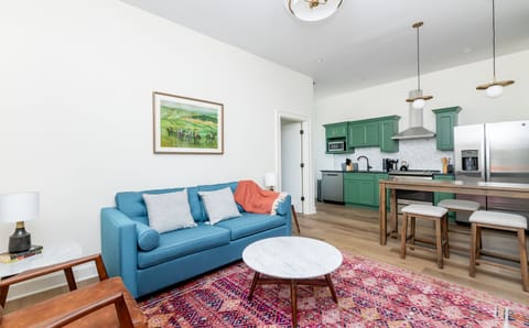 Bright living room with sofa bed