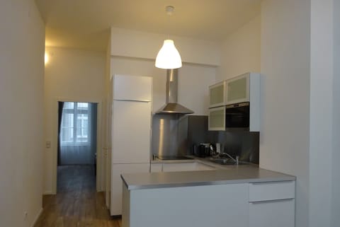 Deluxe Apartment, 1 Bedroom, Kitchen, Courtyard Area | Private kitchen | Full-size fridge, microwave, stovetop, dishwasher