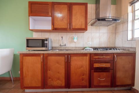 Comfort Apartment, 2 Bedrooms | Private kitchen | Full-size fridge, microwave, stovetop, coffee/tea maker