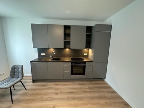 Full-size fridge, oven, stovetop, dishwasher