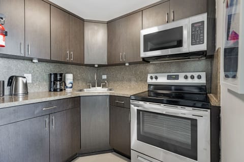 Apartment | Private kitchen | Full-size fridge, microwave, oven, toaster