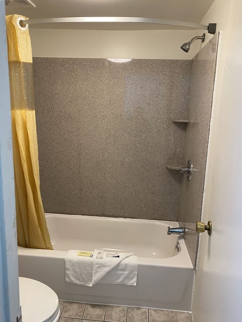 Separate tub and shower, hair dryer, towels