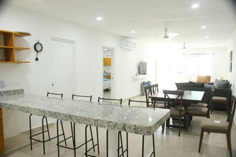 Apartment | Private kitchen | Full-size fridge, microwave, griddle, cookware/dishes/utensils