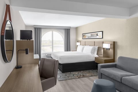 Room, 1 King Bed (Walk-in Shower) | Living area | 42-inch LCD TV with cable channels, TV