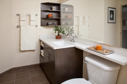 Studio Suite, 1 Queen Bed | Bathroom | Deep soaking tub, hair dryer, towels