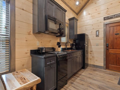 Cabin, 2 Queen Beds, Kitchen, Mountain View (unit 1) | Private kitchen | Fridge, microwave, oven, stovetop