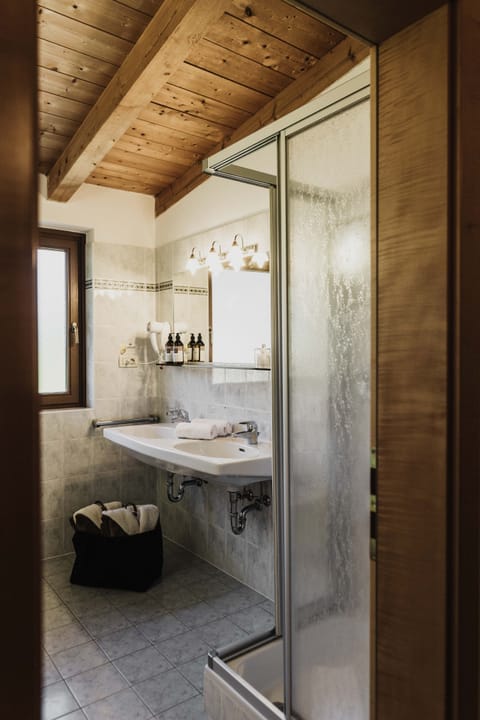 Shower, hair dryer, bathrobes, towels