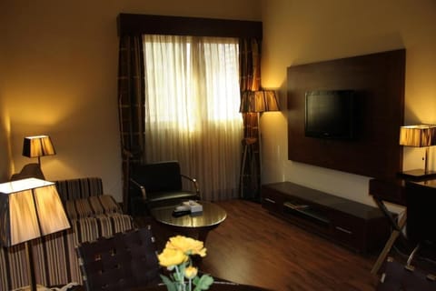 32-inch flat-screen TV with satellite channels, TV