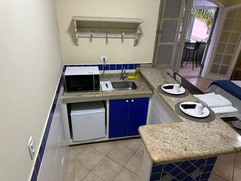 Family Studio Suite | Private kitchen | Mini-fridge, microwave, cleaning supplies, paper towels