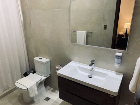 Double Room | Bathroom | Shower, rainfall showerhead, hair dryer, towels