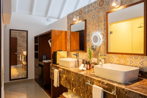 Beachfront Swim Up Suite | Bathroom | Shower, hair dryer, bathrobes, slippers