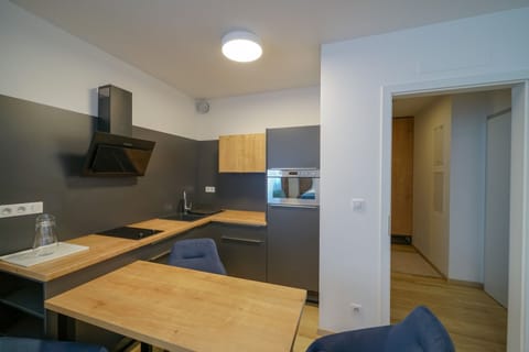 Business Apartment | Private kitchen | Full-size fridge, microwave, oven, dishwasher