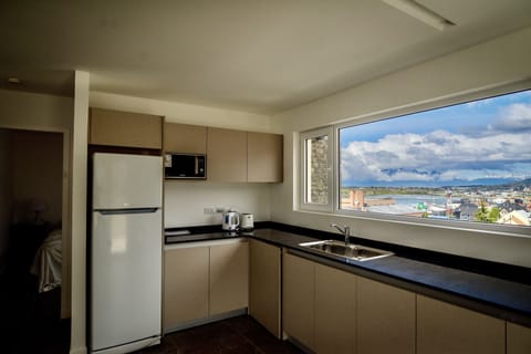 Business Apartment, 1 King Bed with Sofa bed | Private kitchen | Full-size fridge, microwave, oven, stovetop