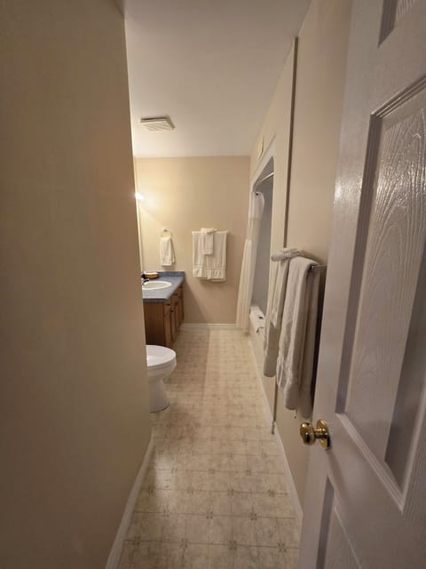 Room, Multiple Beds, Non Smoking, Pool Access | Bathroom | Combined shower/tub, hair dryer, towels