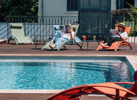 Seasonal outdoor pool, sun loungers