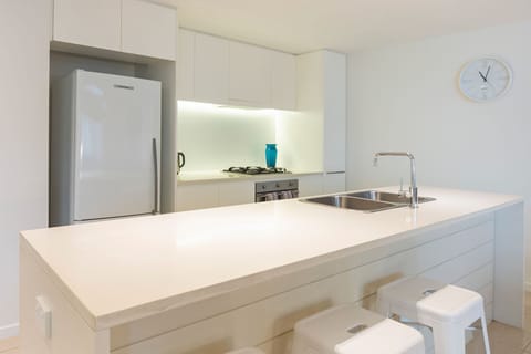 Luxury Apartment, 2 Bedrooms, Lagoon View, Beachfront | Private kitchen | Full-size fridge, microwave, stovetop, dishwasher