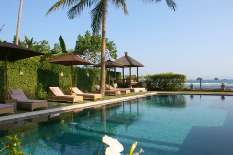 Outdoor pool, sun loungers