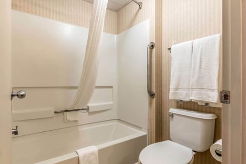 Combined shower/tub, deep soaking tub, hair dryer, towels