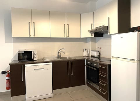 Deluxe Apartment | Private kitchen | Full-size fridge, microwave, oven, stovetop