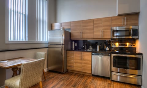 Penthouse Suite, 2 Bedrooms | Private kitchen | Full-size fridge, microwave, oven, stovetop