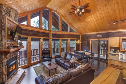 Cabin, Multiple Beds, Pool Access | Living area | 42-inch flat-screen TV with digital channels, TV, fireplace