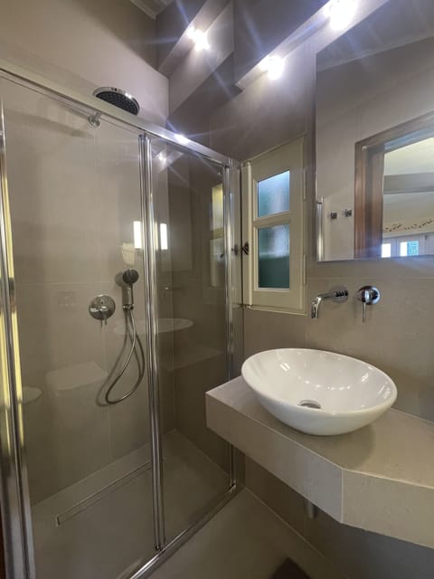 Double Room | Bathroom | Shower, rainfall showerhead, hair dryer, towels