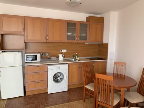 Family Apartment, 2 Bedrooms, Terrace, Sea View | Private kitchen | Fridge, microwave, stovetop, highchair