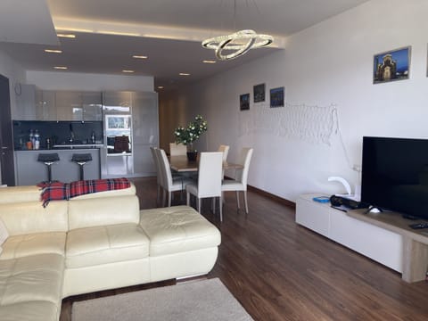 Luxury Apartment | Living area | 55-inch flat-screen TV with cable channels, Netflix, streaming services