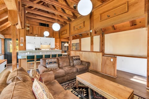 Cabin, Multiple Beds, Patio, Mountain View (Timber Lodge Yosemite) | Living area | 35-inch flat-screen TV with digital channels, fireplace