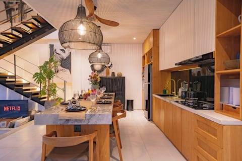 Villa | Private kitchen | Fridge, oven, stovetop, electric kettle