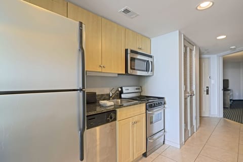 Condo, 1 Bedroom with Two Queen Beds and Balcony, Oceanfront | Private kitchen | Full-size fridge, microwave, oven, stovetop