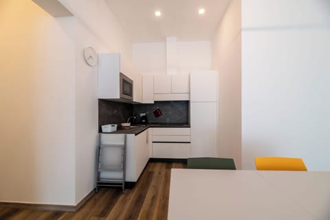 Family Apartment | Private kitchen | Fridge, microwave, oven, stovetop