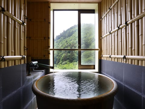 [Take] Japanese style room 7 tatami with semi-open-air hot spring bath Non smoking | Bathroom | Separate tub and shower, spring water tub, free toiletries, hair dryer