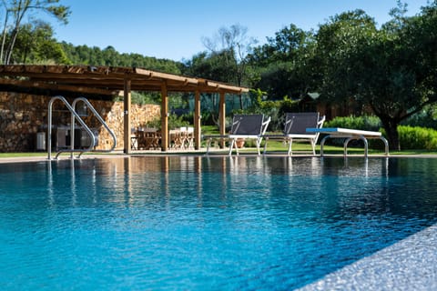 Seasonal outdoor pool, pool umbrellas, sun loungers