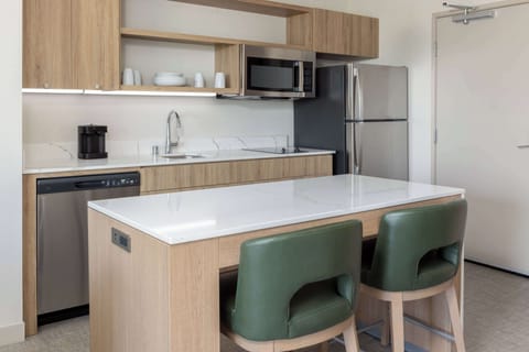 Studio, 1 King Bed | Private kitchen | Full-size fridge, microwave, stovetop, dishwasher