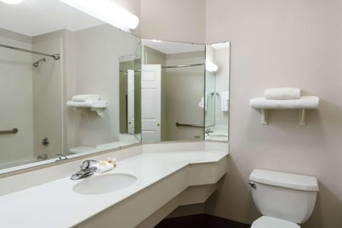 Combined shower/tub, eco-friendly toiletries, hair dryer, towels