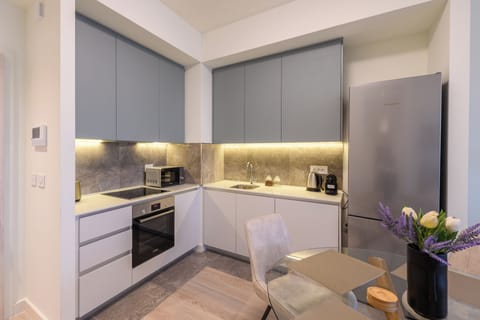 Luxury Apartment, 1 Bedroom, River View | Private kitchen | Full-size fridge, microwave, oven, stovetop