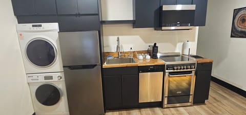 Full-size fridge, microwave, stovetop, espresso maker