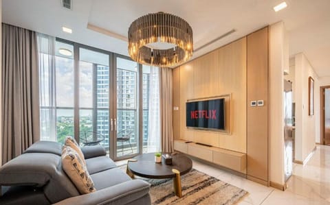 Premium Apartment, 3 Bedrooms, Balcony, City View | Living area | 45-inch flat-screen TV with cable channels, Netflix, smart speakers