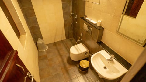 Basic Double Room, Patio, Pool View | Bathroom | Shower, free toiletries, hair dryer, towels