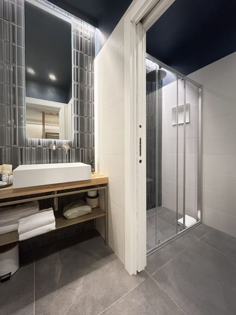 Deluxe Apartment | Bathroom | Shower, hair dryer, towels, soap